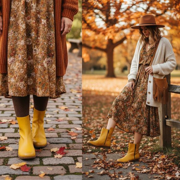 Kork-Ease Womens Liza Yellow Leather Zip Up Ankle Boot Wedge Size 9 Boho Scandi